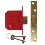 StrongBOLT 2100S BS 5 Lever Mortice Deadlock 81mm 3in Satin Brass Box UNNJ2100SP30