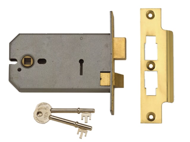 2077-5 3 Lever Horizontal Mortice Lock Polished Brass 124mm UNNY2077PL5