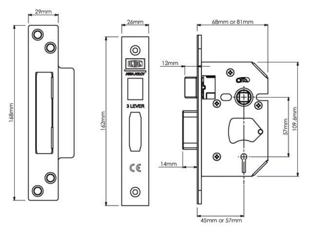StrongBOLT 2203S 3 Lever Mortice Sashlock Polished Brass 68mm 2.5in Visi UNNY2203PB25 - Image 2