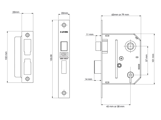 ES-SL Essentials 3 Lever Mortice Sashlock Polished Brass 65mm 2.5in Visi UNNYESSLPB25 - Image 2