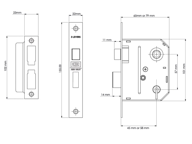 ES-SL Essentials 3 Lever Mortice Sashlock Polished Brass 79mm 3in Visi UNNYESSLPB30 - Image 2
