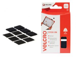 VELCRO® Brand Stick On Squares 25mm Black (Pack 24) VEL60236