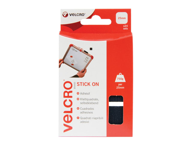 VELCRO® Brand Stick On Squares 25mm Black (Pack 24) VEL60236 - Image 2