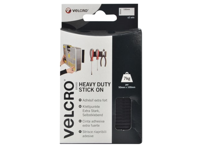 VELCRO® Brand Heavy-Duty Stick On Strips (2) 50 x 100mm Black VEL60239 - Image 3