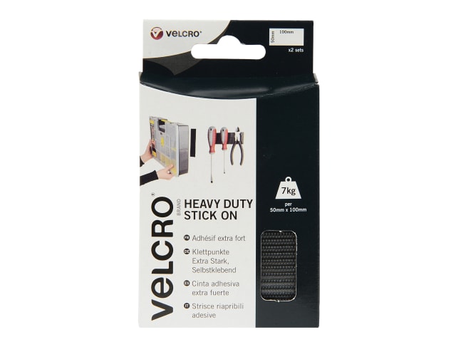 VELCRO® Brand Heavy-Duty Stick On Strips (2) 50 x 100mm Black VEL60239 - Image 2