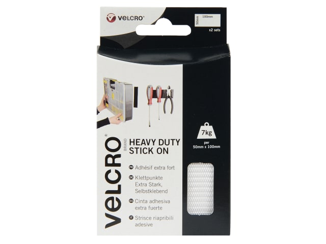 VELCRO® Brand Heavy-Duty Stick On Strips (2) 50 x100mm White VEL60240 - Image 2