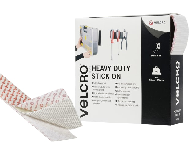 VELCRO® Brand Heavy-Duty Stick On Tape 50mm x 5m White VEL60244