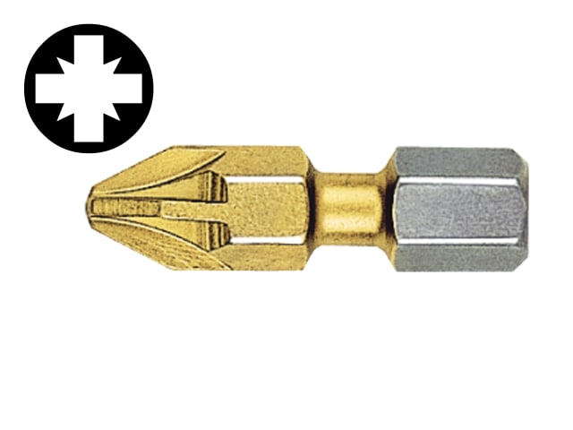Pozidriv 1pt Titanium Coated Screwdriver Bits 25mm (Card of 2) WIT26821