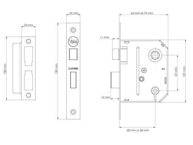 PM320 3 Lever Mortice Sashlock Polished Brass 79mm 3in YALPM320PB30 - Image 2