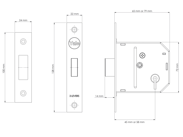PM322 3 Lever Mortice Deadlock Polished Brass 79mm 3in YALPM322PB30 - Image 2