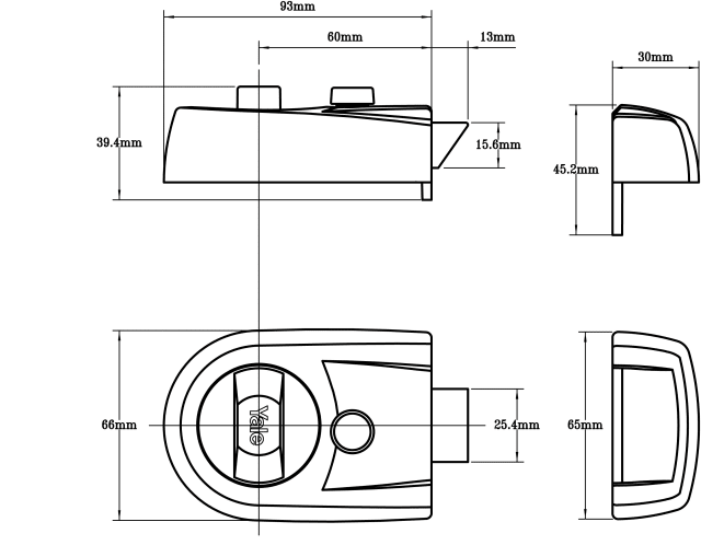 Y3 Nightlatch Modern 60mm Backset Black Finish Visi YALY3BLPB60 - Image 2